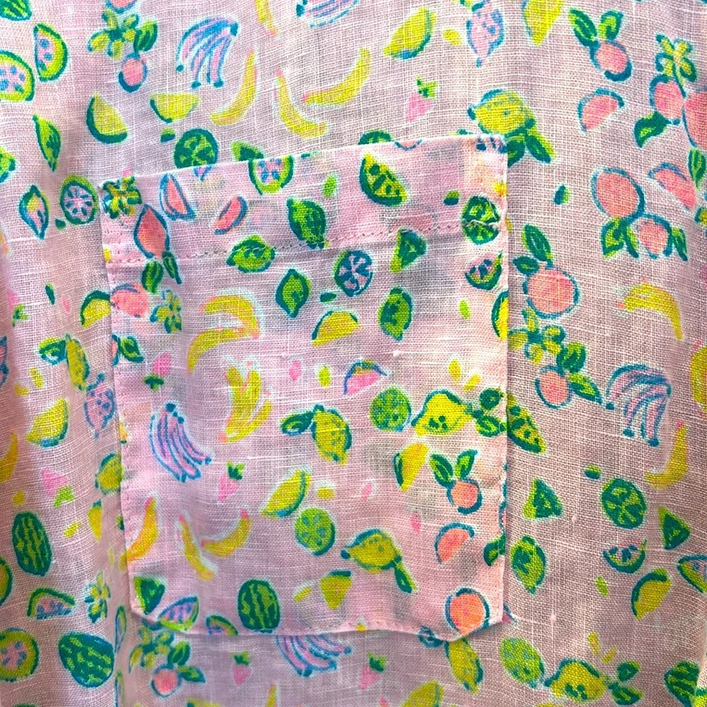 🍌 {XL} LILLY PULITZER Sea View Urchin Pink Lil Juicy Fruit 100% Linen Shirt - Picture 7 of 11